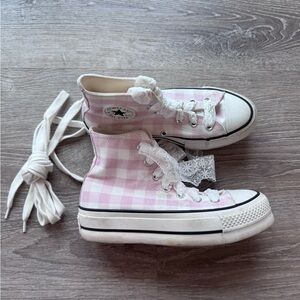 Pink Checkered Platform Converse Shoes